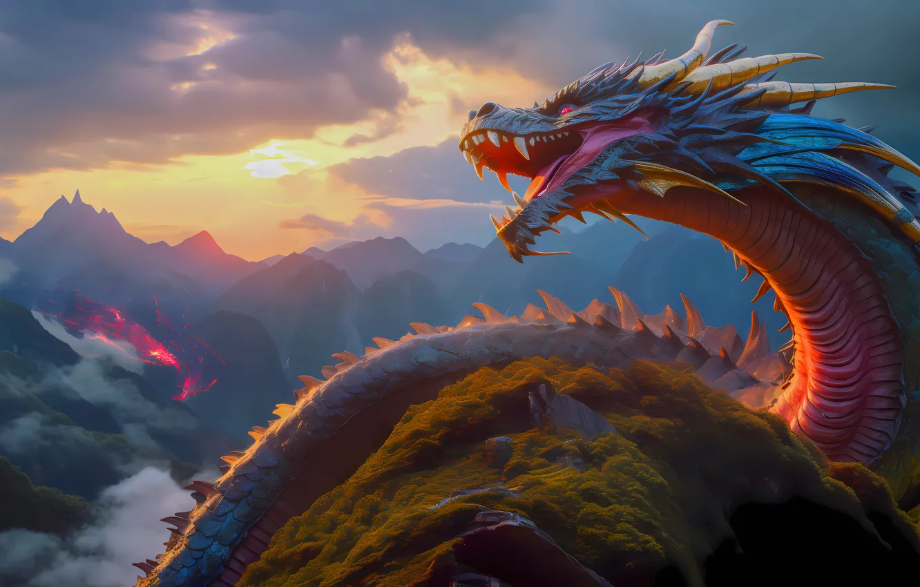 Photo wallpaper Fantasy, Dragon, AI Generated