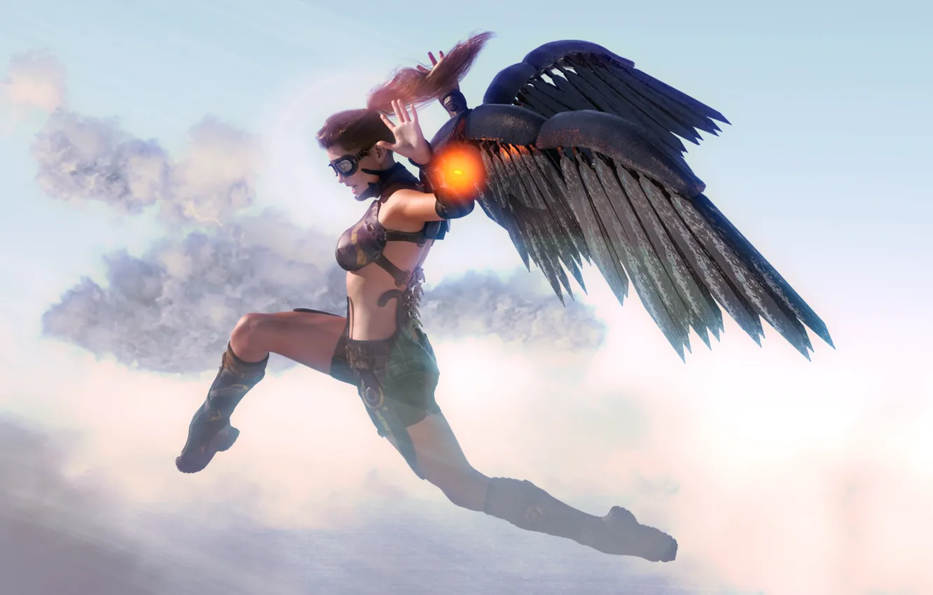 Photo wallpaper jump, woman, wings, glasses, Icarus