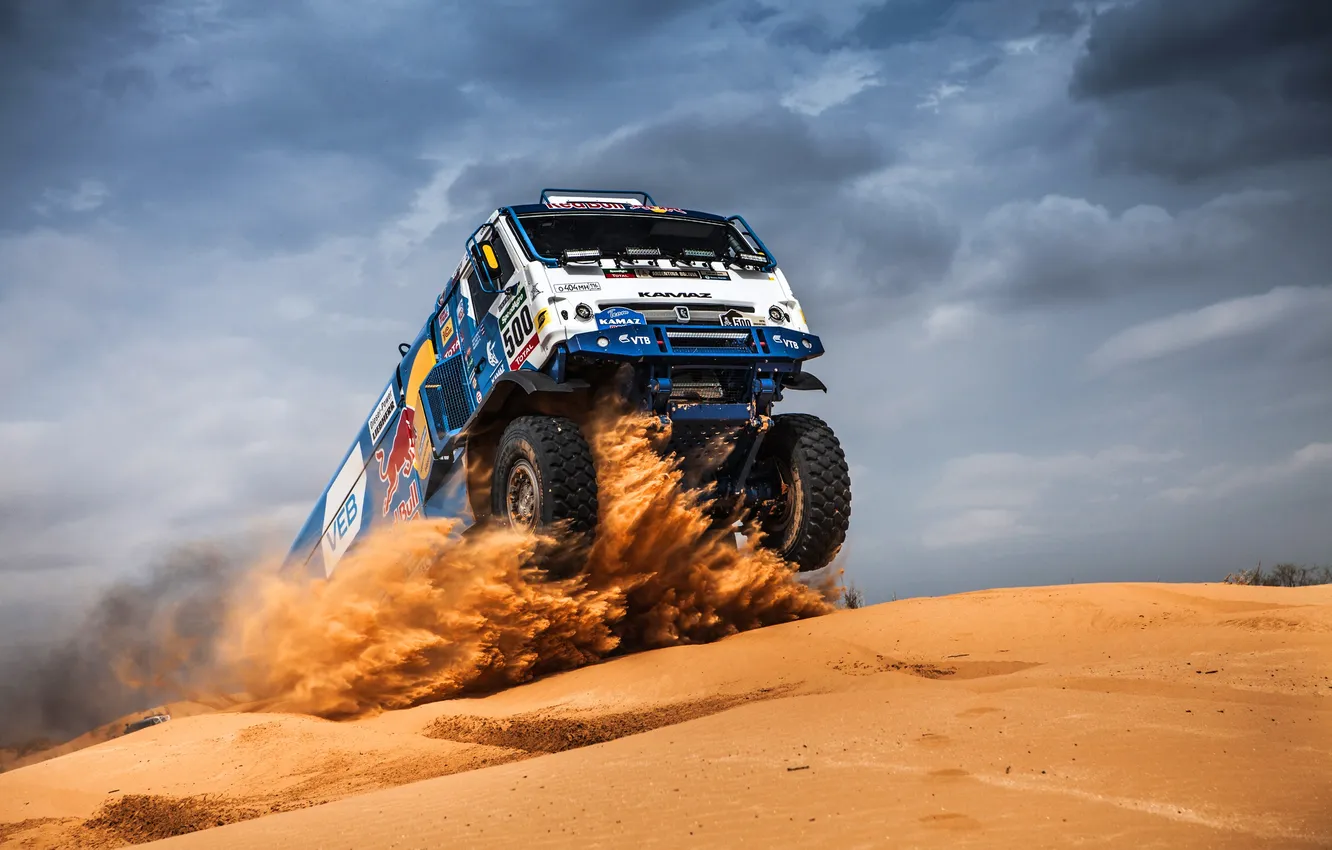 Photo wallpaper sand, the sky, clouds, jump, race, desert, sky, rally