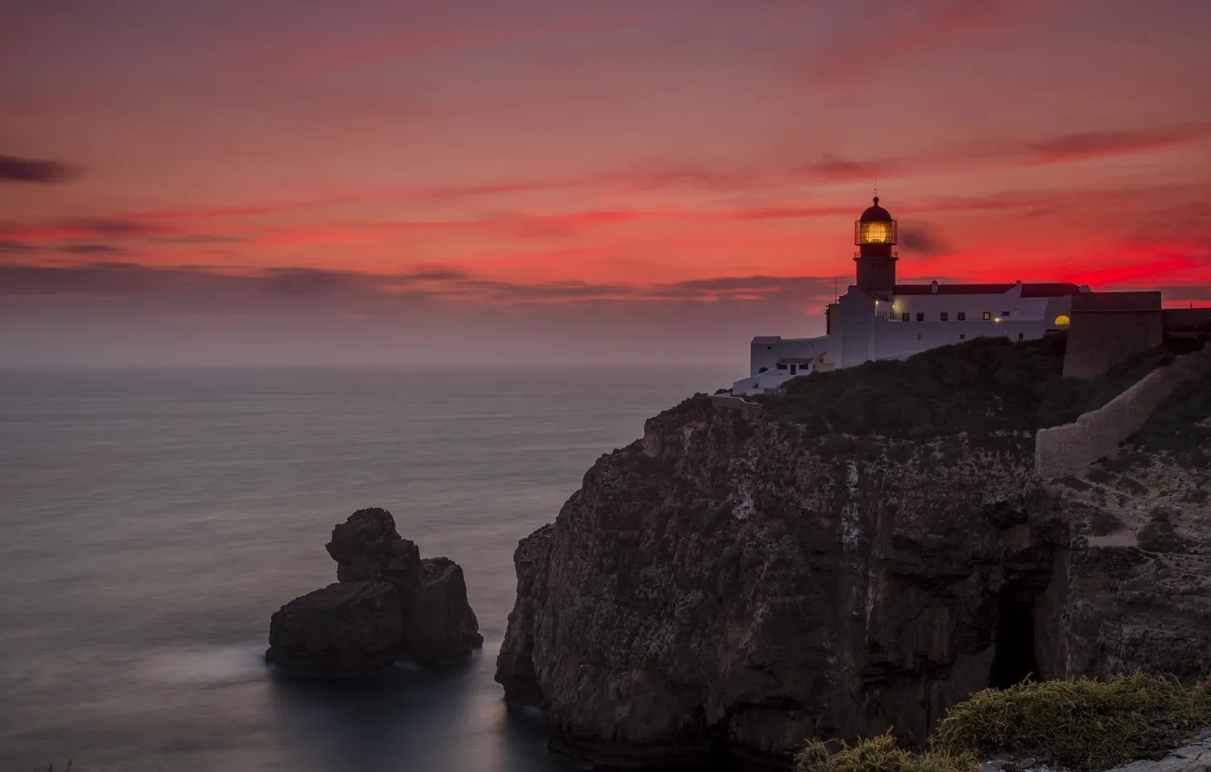 Photo wallpaper sea, lighthouse, glow, scal