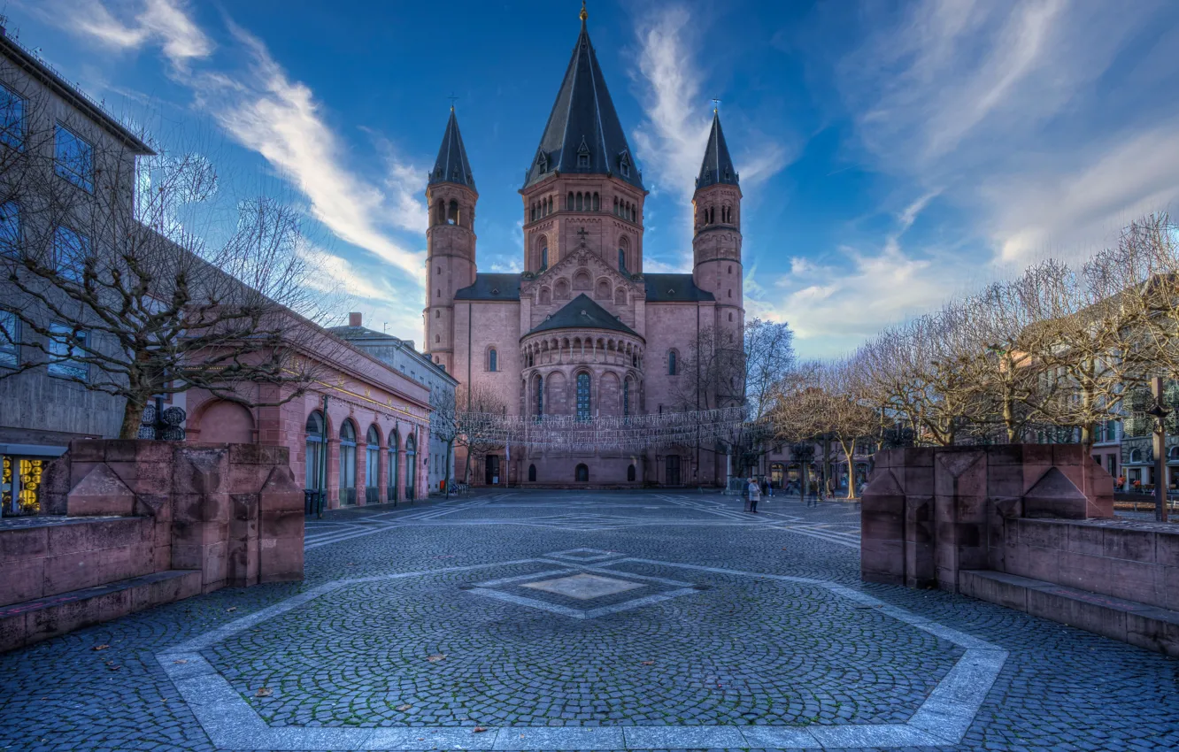 Photo wallpaper trees, building, home, Germany, area, Cathedral, Germany, Mainz