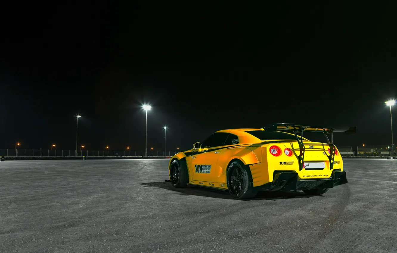 Photo wallpaper light, night, lights, yellow, tuning, photographer, GTR, Nissan