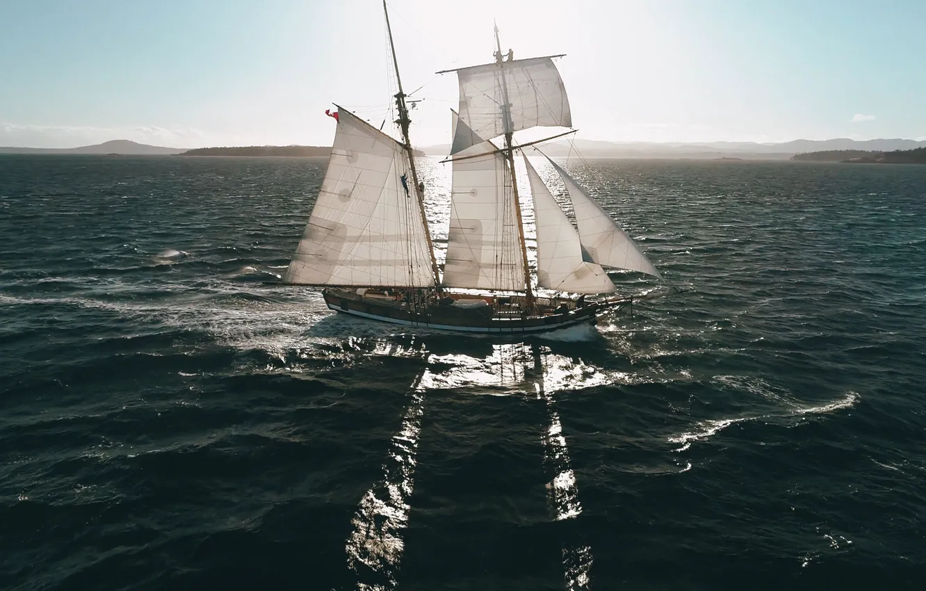 Photo wallpaper sail, ship, the way, swimming, the wind, coast, ocean, training sailing vessel