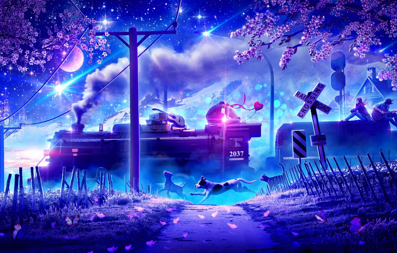 Photo wallpaper nature, people, kiss, dog