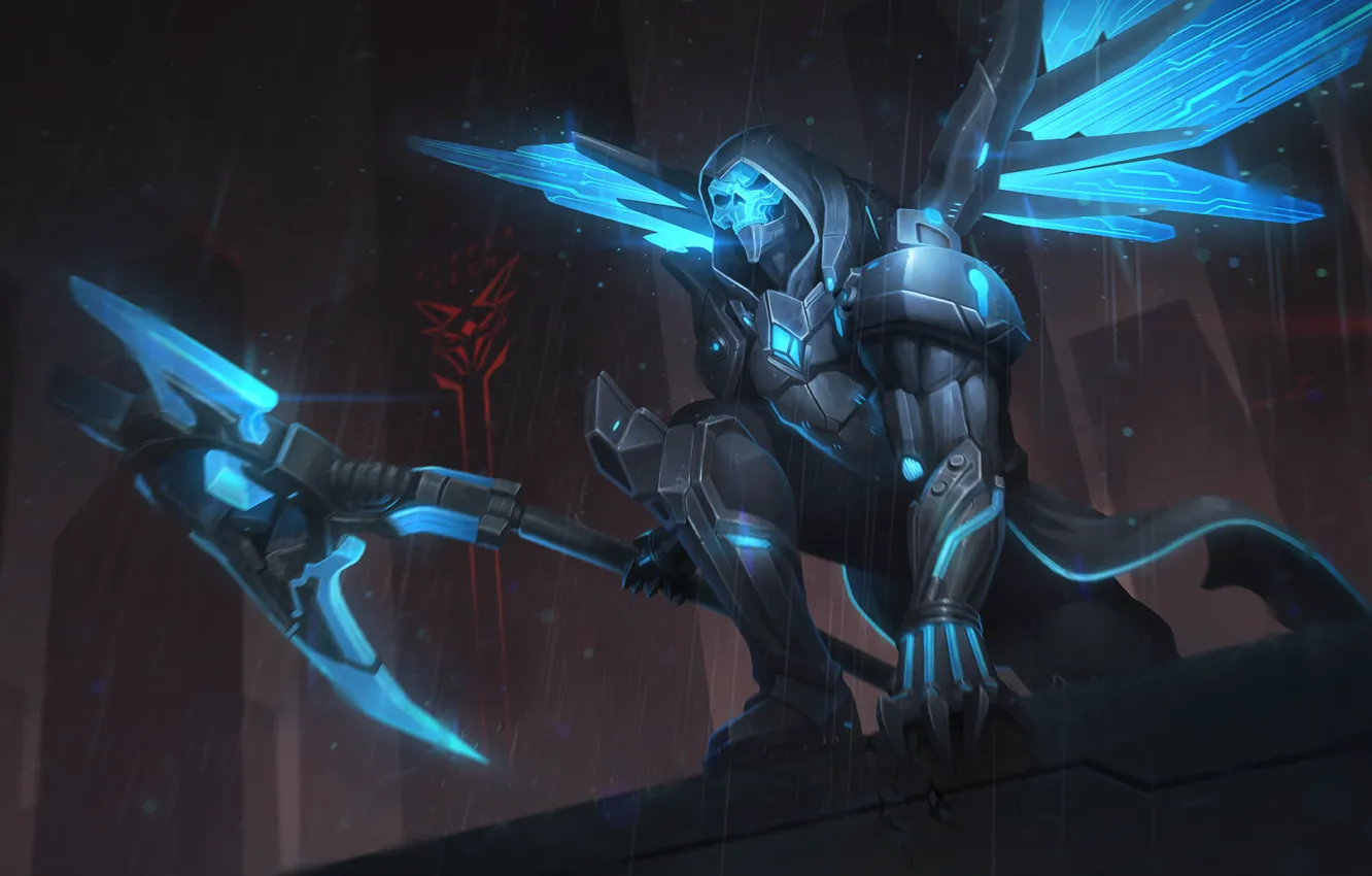 Photo wallpaper death, robot, wings, braid, Smite