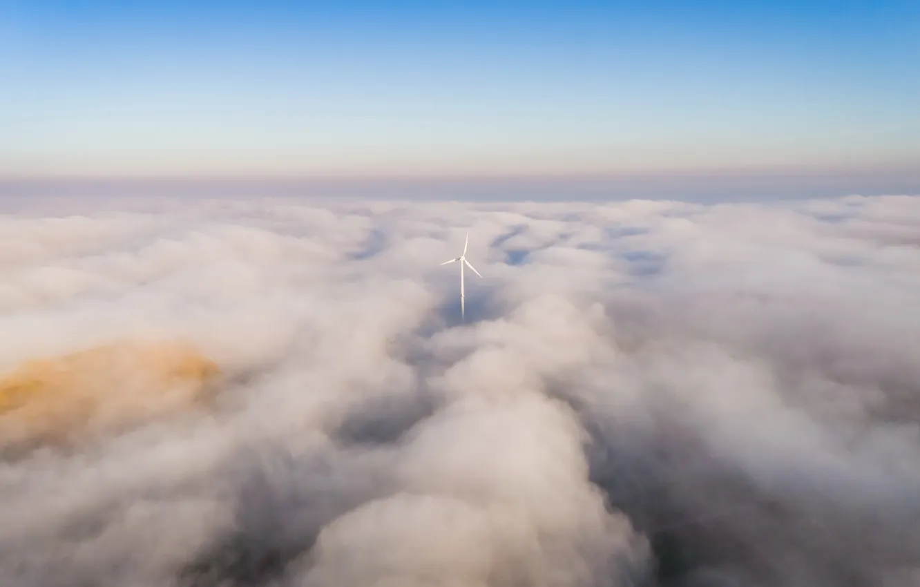 Photo wallpaper clouds, landscape, windmills