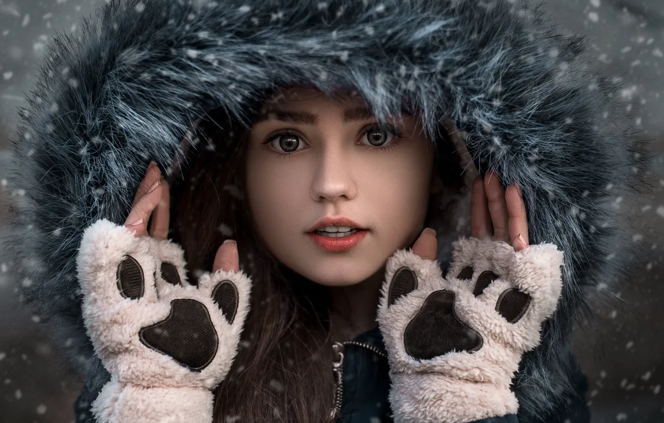Photo wallpaper winter, pose, gloves, Dmitry Begma