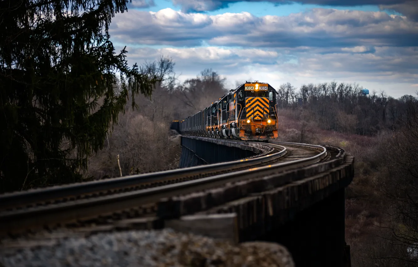 Photo wallpaper nature, train, railroad