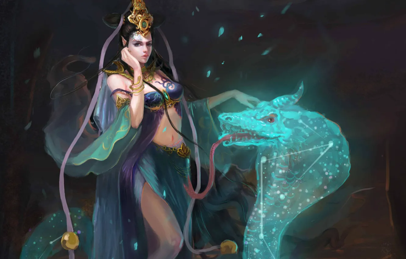 Photo wallpaper girl, snake, art, Sozvezdie