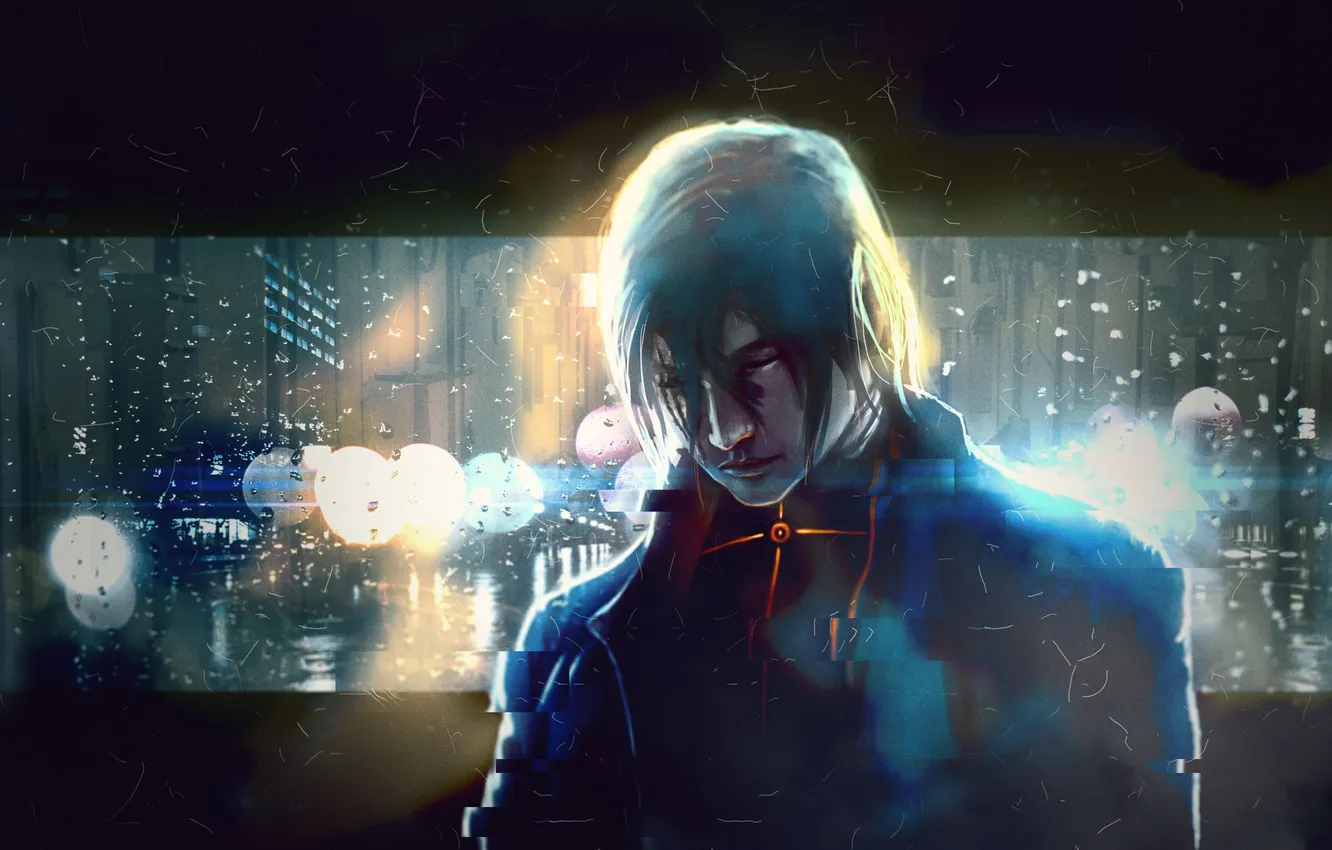 Photo wallpaper rain, street, blood, the evening, male, art, hells priest