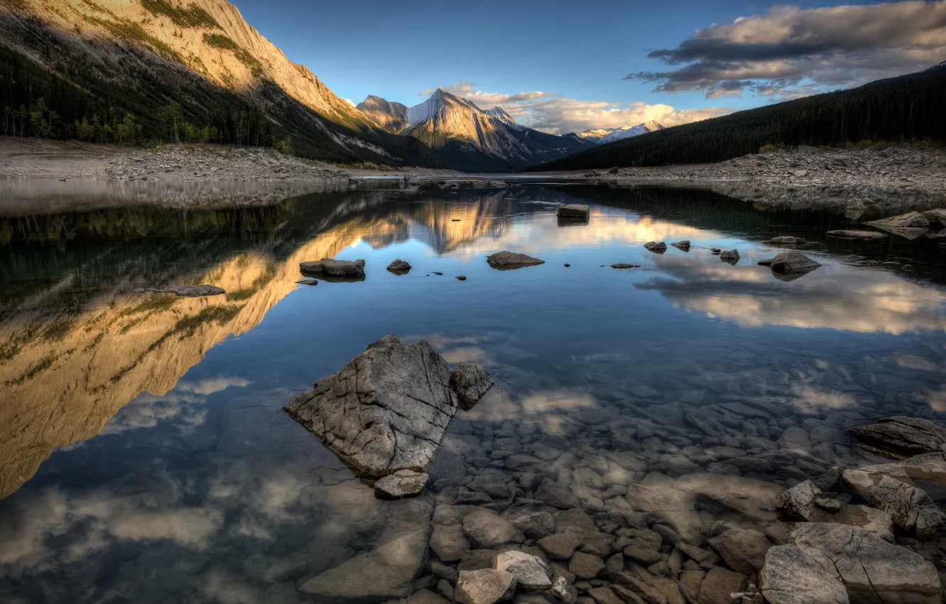 Photo wallpaper landscape, mountains, lake, morning