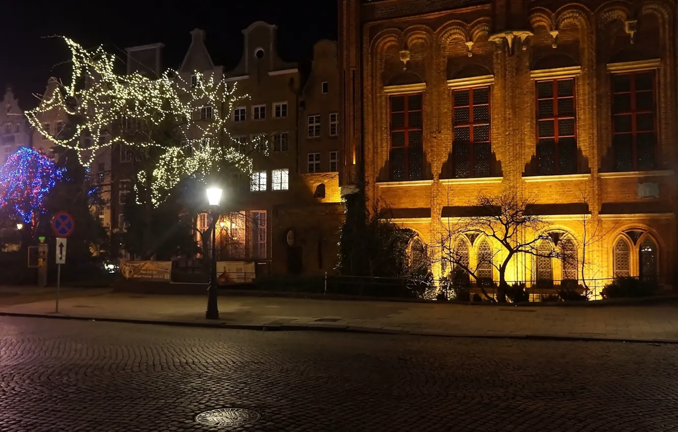 Photo wallpaper dark, night, street, building
