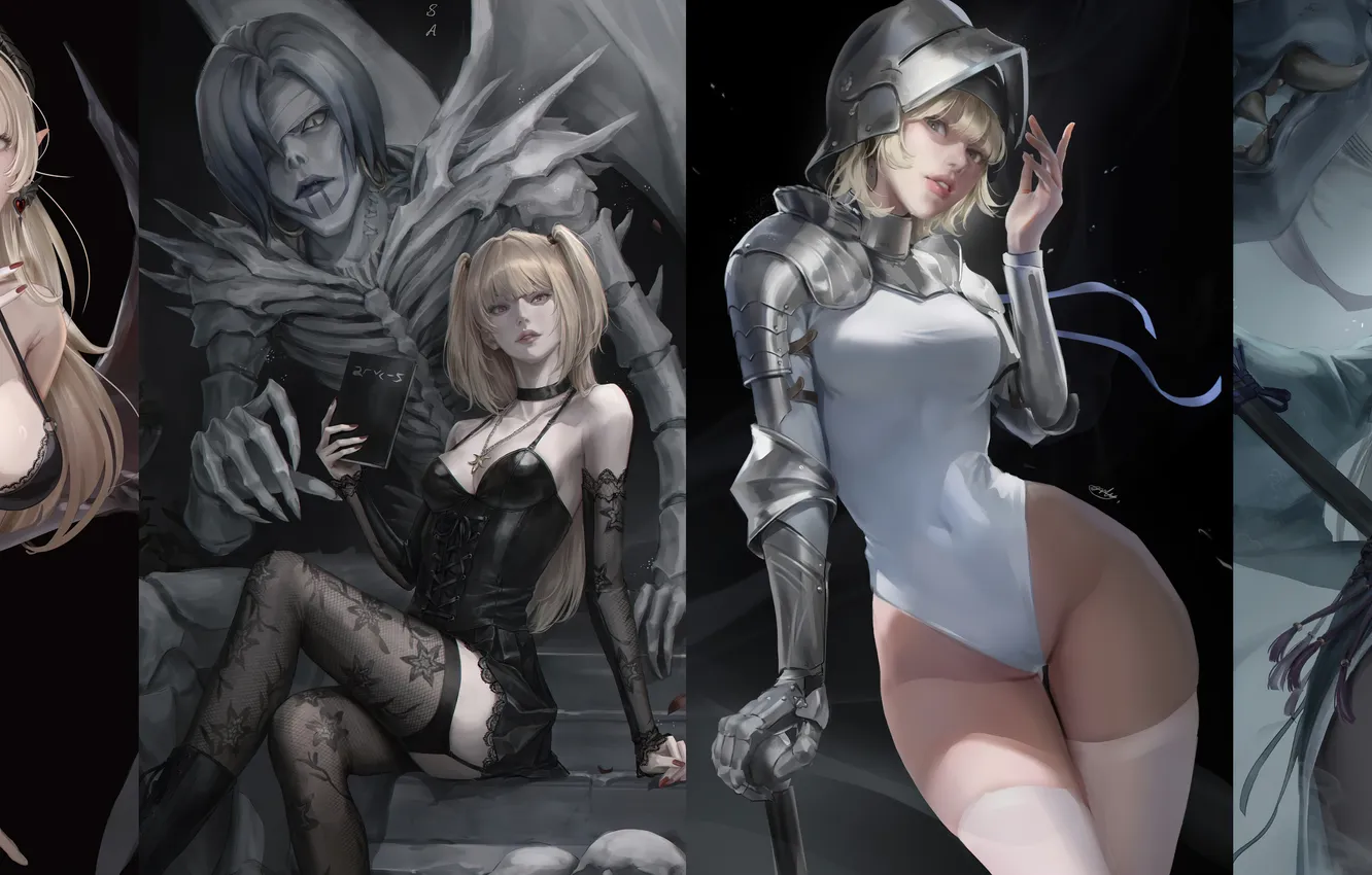 Photo wallpaper Death Note, anime, The God of Death, armor girls, ENDY, Misa & Rem