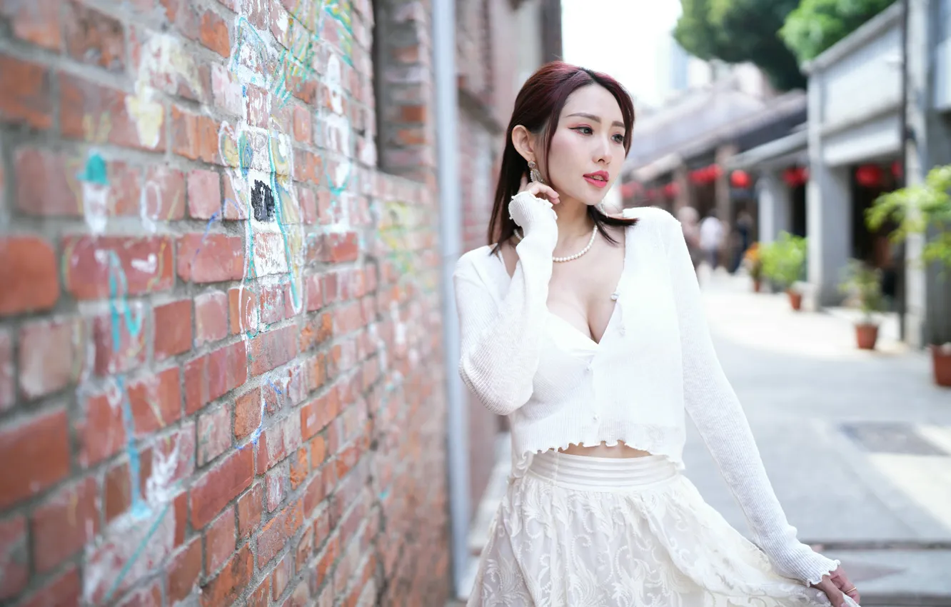 Photo wallpaper girl, street, Asian