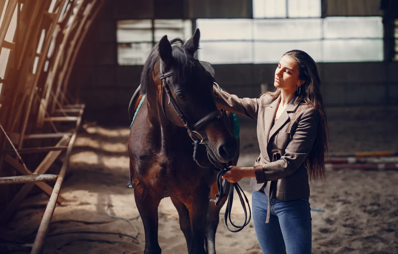 Photo wallpaper girl, each, horse, horse
