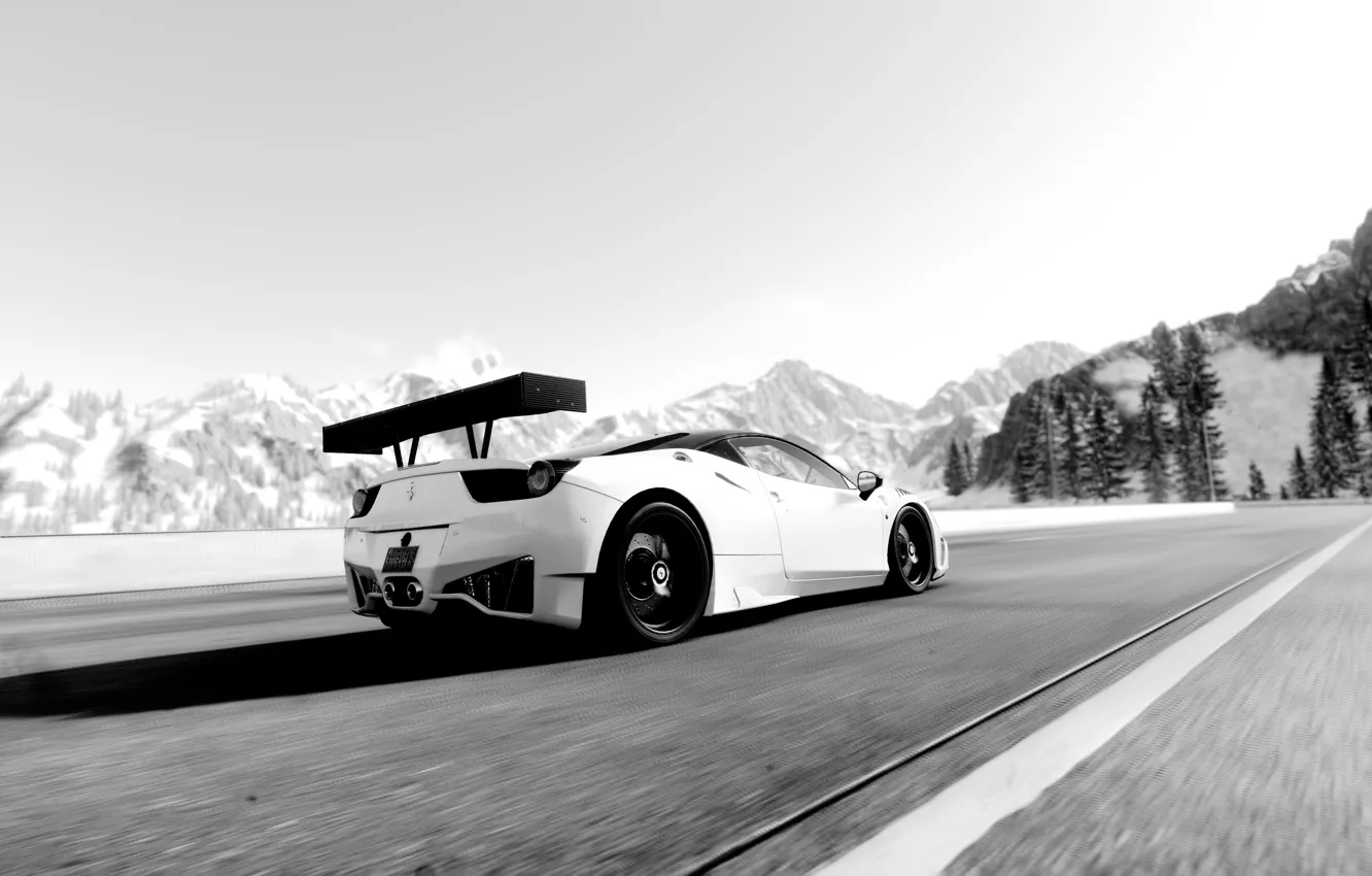 Photo wallpaper car, black & white, Ferrari, game, 458, Circuit, The Crew