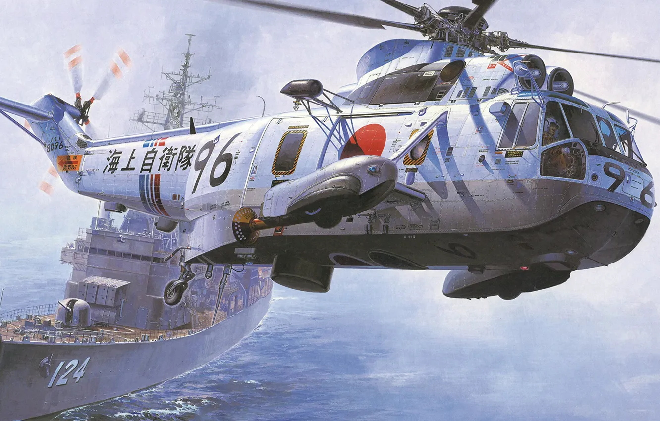 Photo wallpaper Sea King, anti-submarine warfare helicopter, JMSDF, ASW, Japan Maritime Self Defense Force, HSS-2B, anti-submarine helicopter