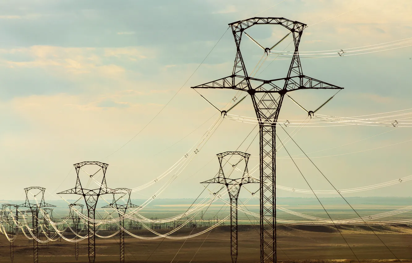 Photo wallpaper electricity, cable, transmission lines high voltage