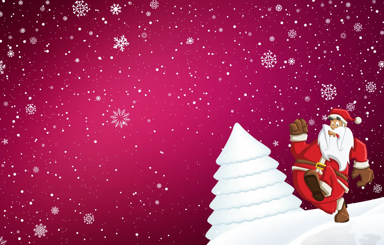 Photo wallpaper Minimalism, Snow, Christmas, Snowflakes, Background, New year, Holiday, Santa Claus