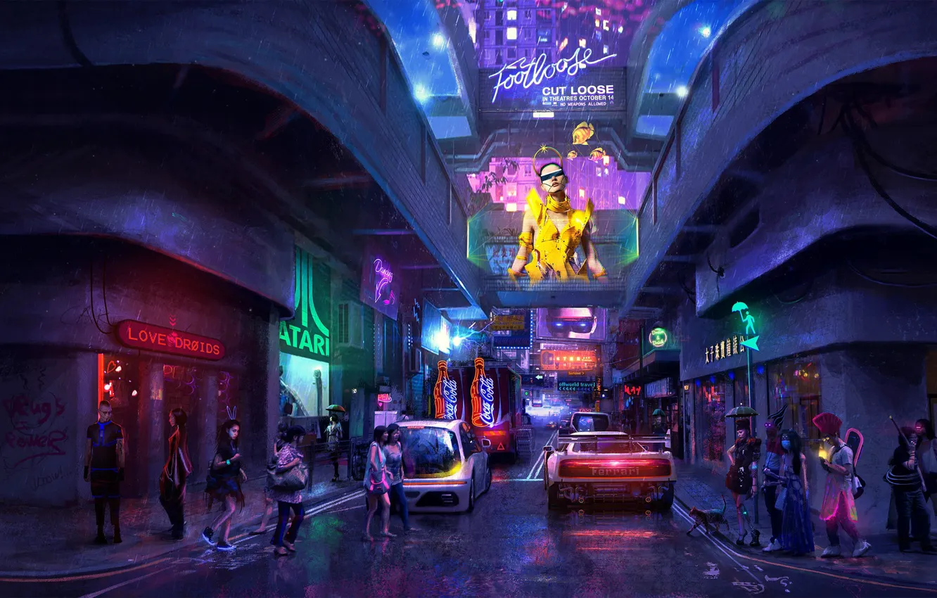 Photo wallpaper sci-fi, neon, cyberpunk, dystopia, artwork, hong kong