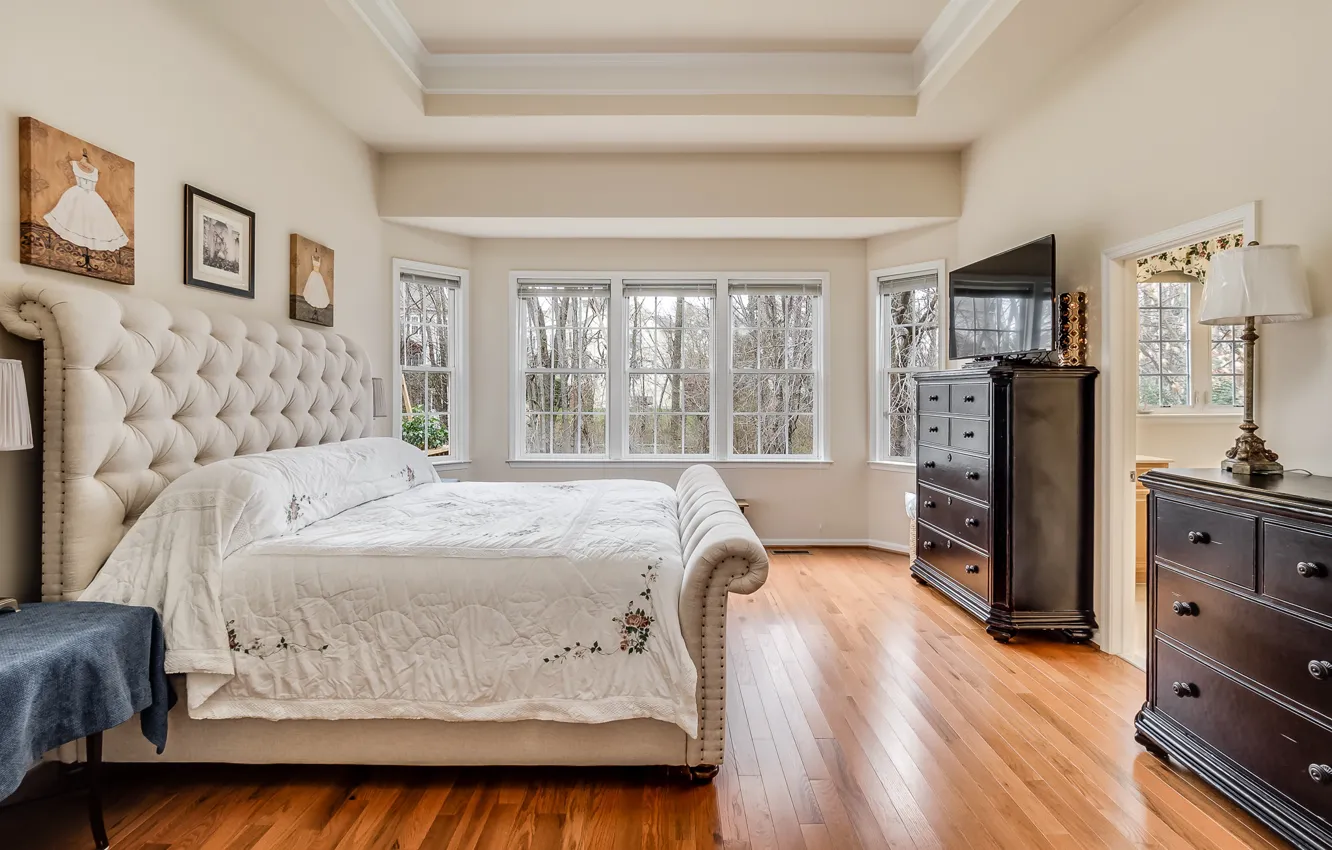 Photo wallpaper bed, bed, wardrobe, bedroom, chest