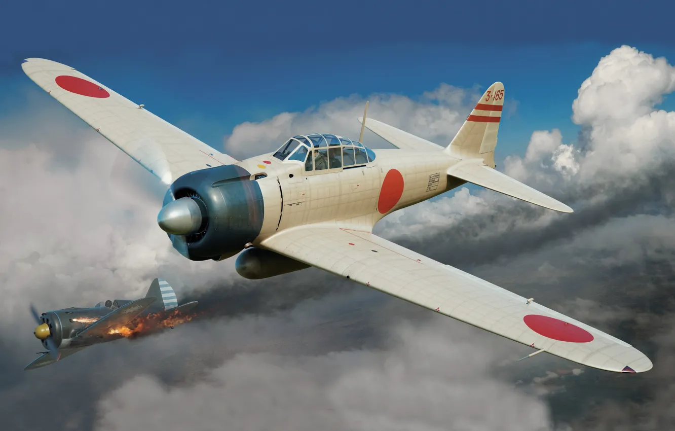 Photo wallpaper Japan, Fighter, Combat aircraft, A6M2 Zero, Deck-based aircraft, A6M2 type 11