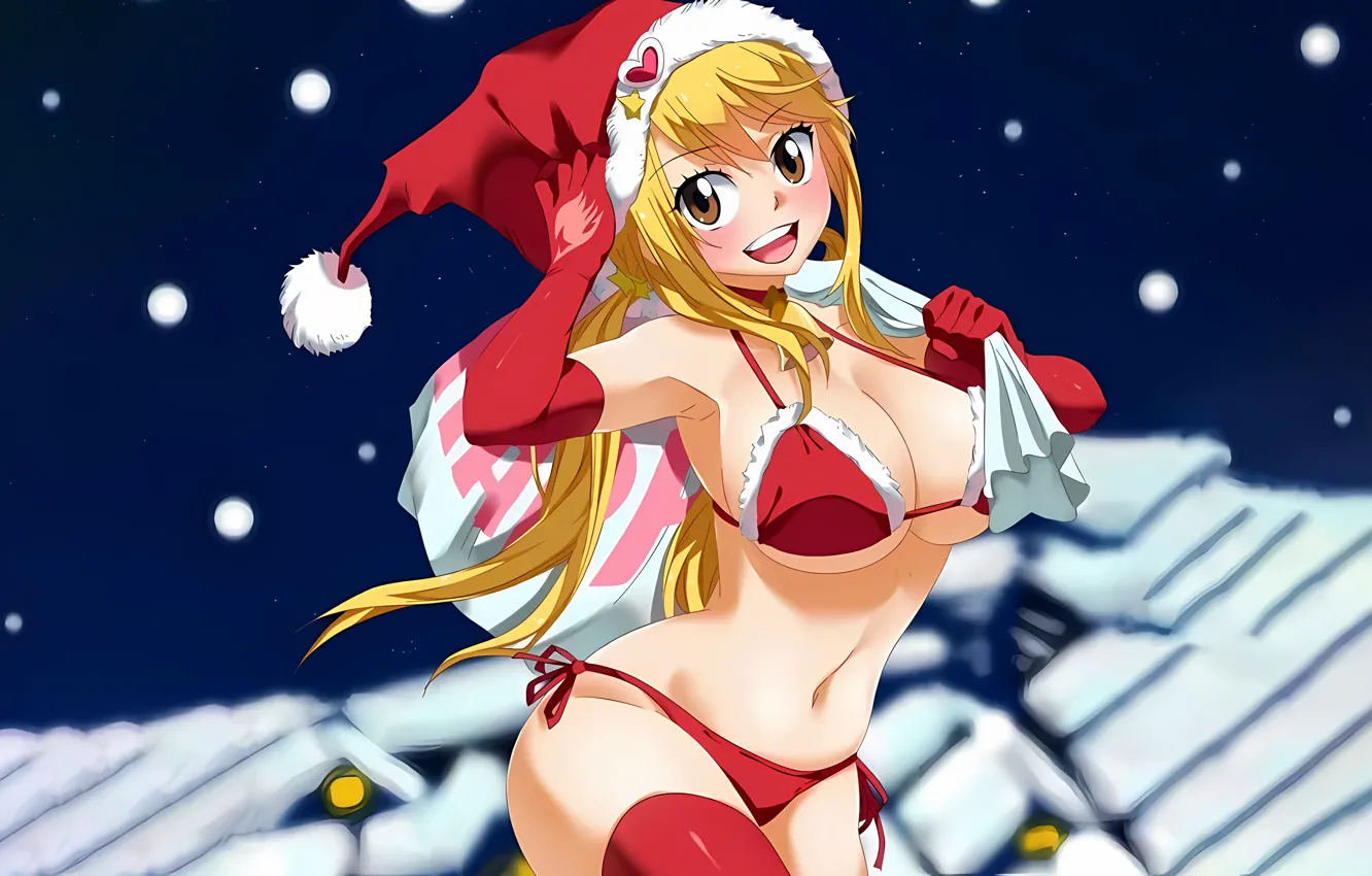 Photo wallpaper girl, sexy, lingerie, Christmas, bra, cleavage, panties, thighhighs