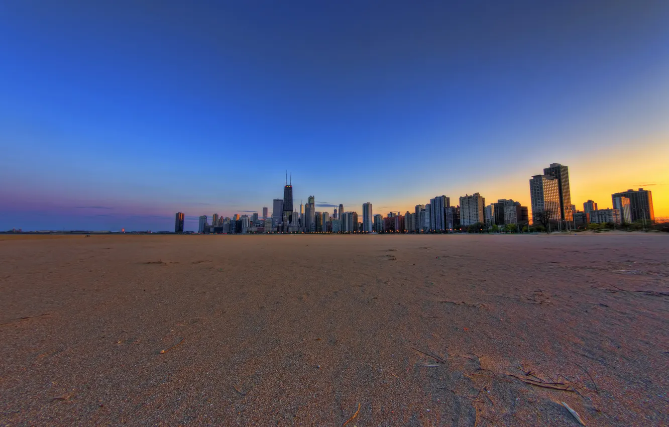 Photo wallpaper beach, the city, skyscrapers, USA, Chicago, Illinois, panorama