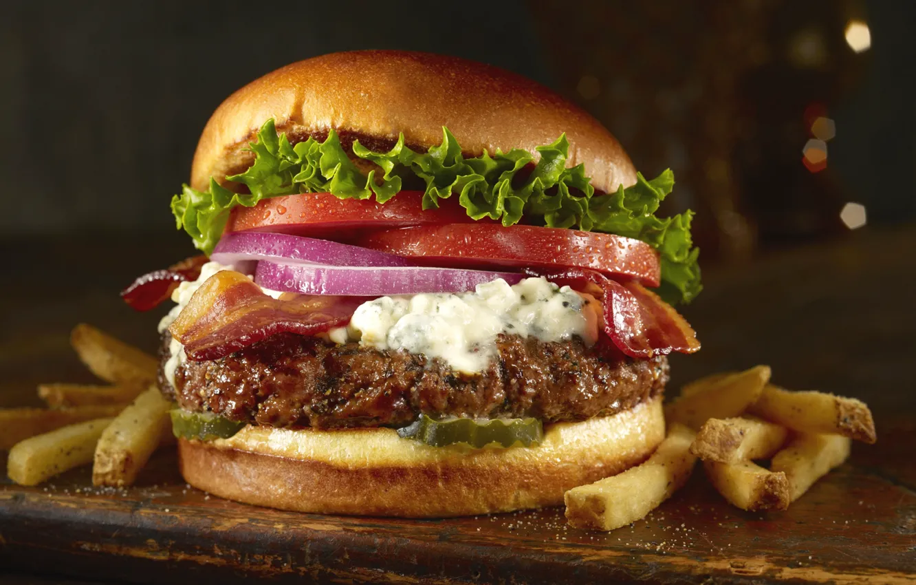 Photo wallpaper meat, vegetables, potatoes, Burger