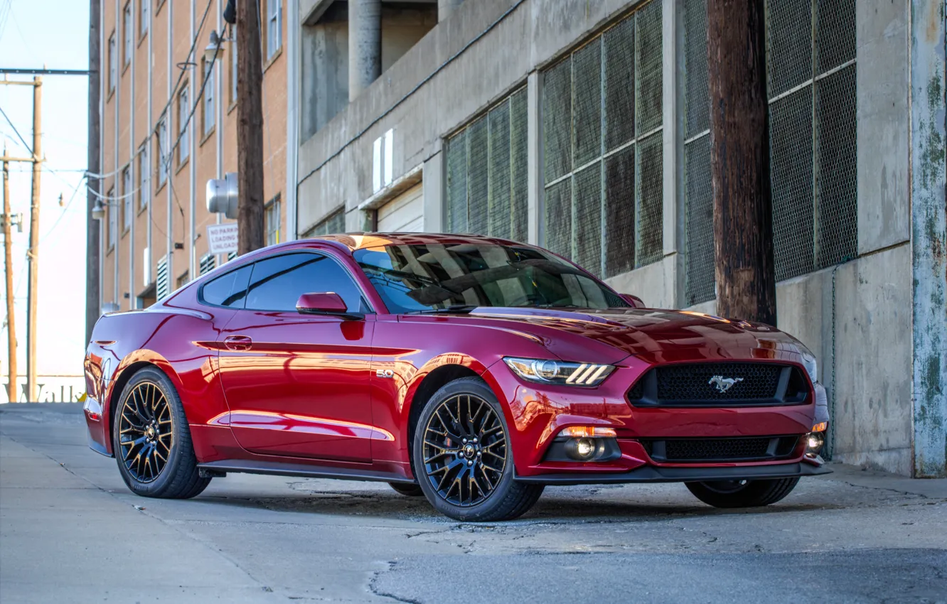 Photo wallpaper Mustang, Ford, red, 2015