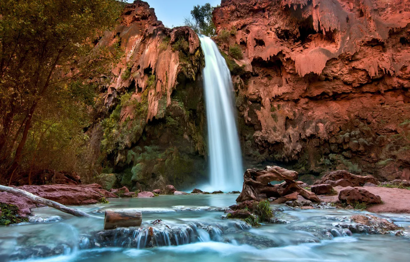 Photo wallpaper waterfall, AZ, USA, river, Arizona, park, Grand Canyon, Havasu Falls