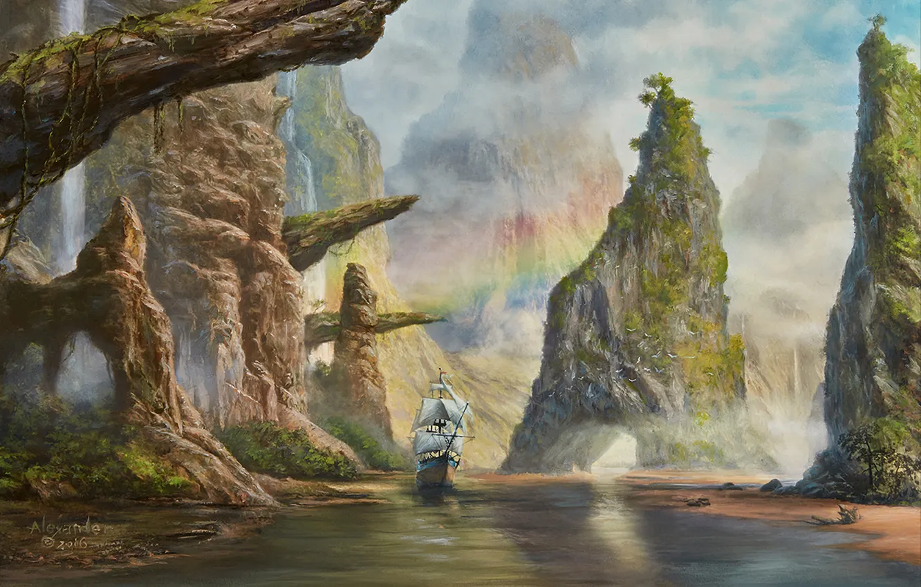 Photo wallpaper landscape, adventures, Sailing boat