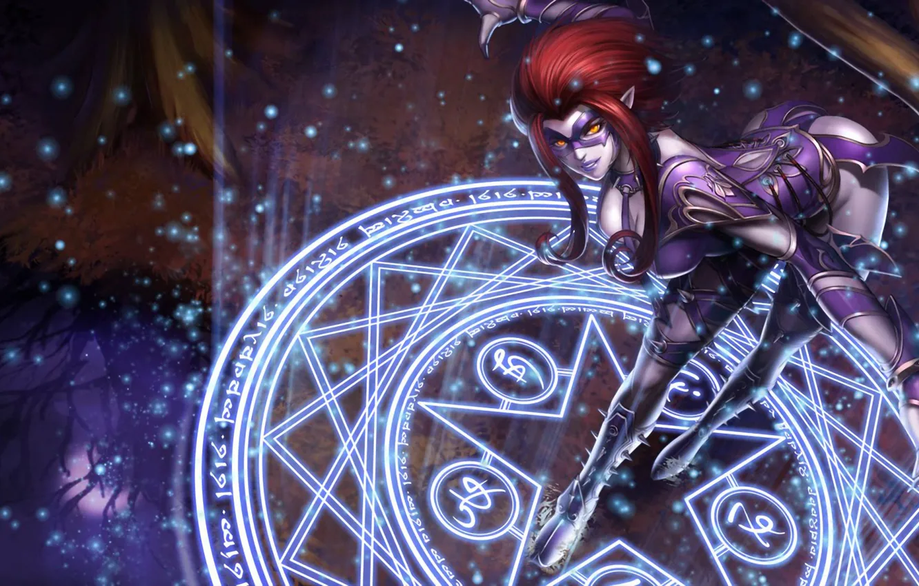 Photo wallpaper girl, magic, mask, spikes, costume, pentagram, League of Legends, LoL