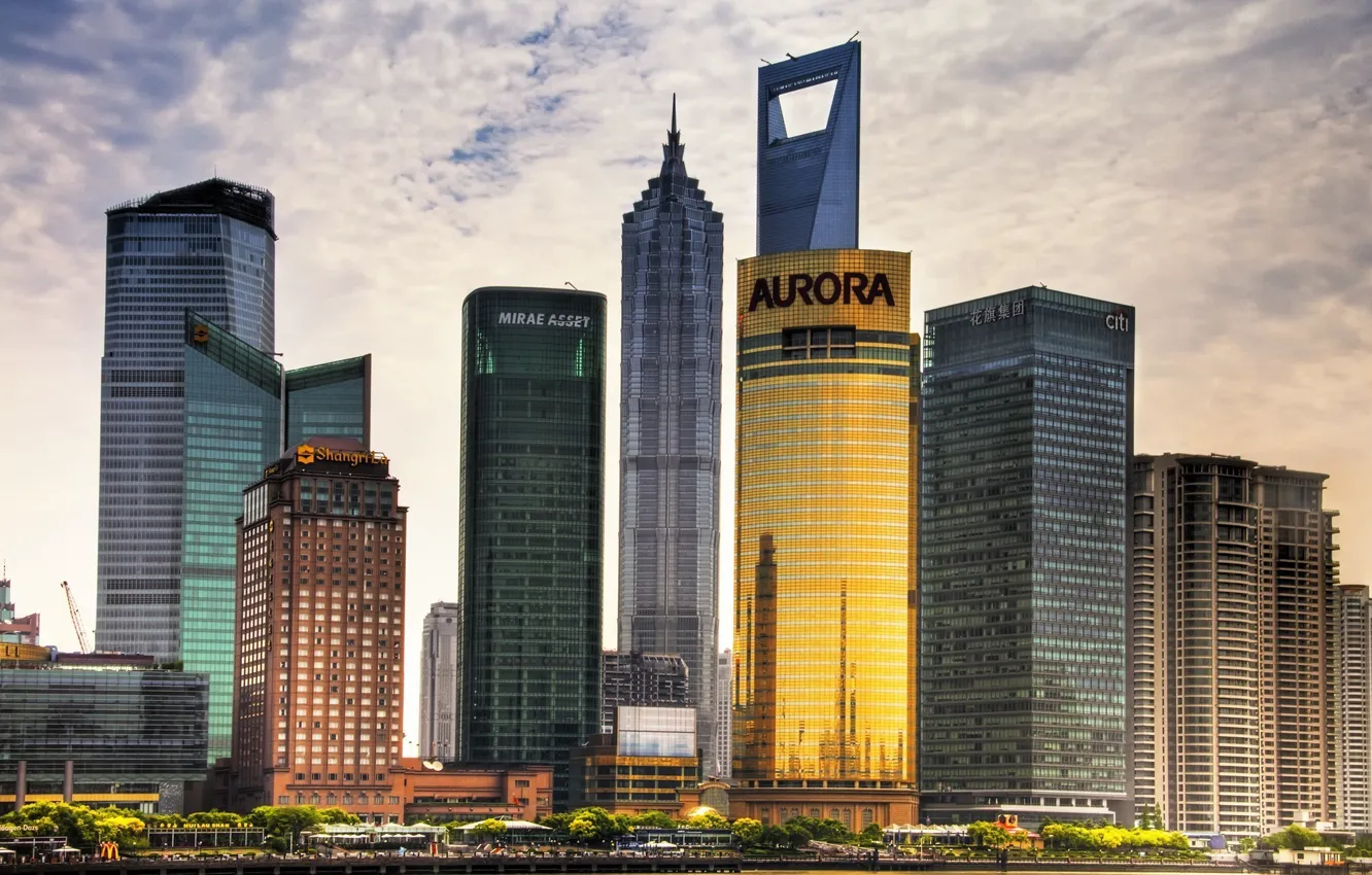Photo wallpaper the sky, clouds, skyscrapers, China, Shanghai