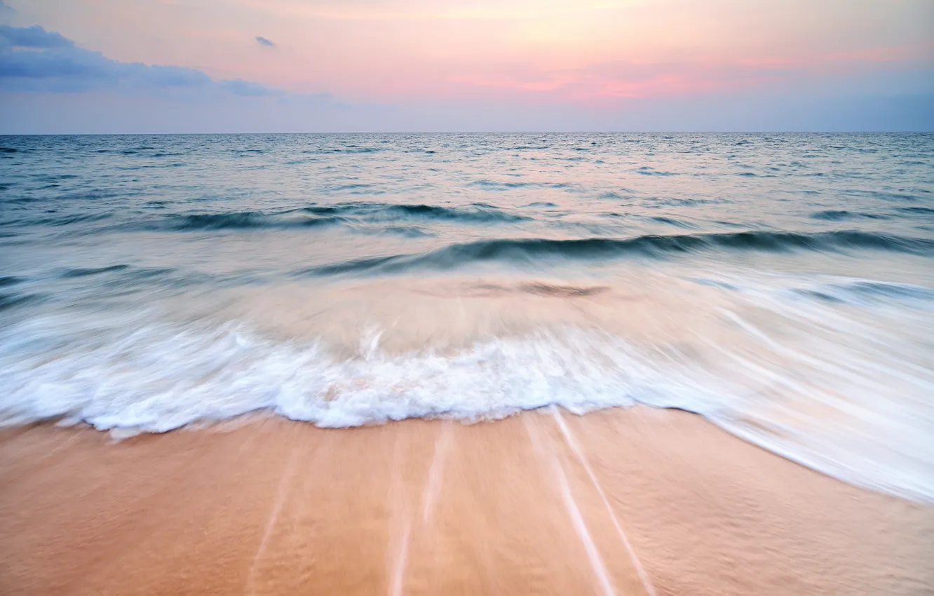 Photo wallpaper sand, sea, wave, beach, summer, the sky, sunset, shore
