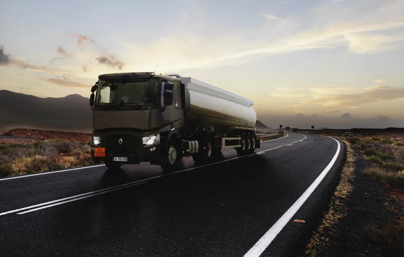 Photo wallpaper road, truck, Renault, brown, tractor, tank, 4x2, the trailer