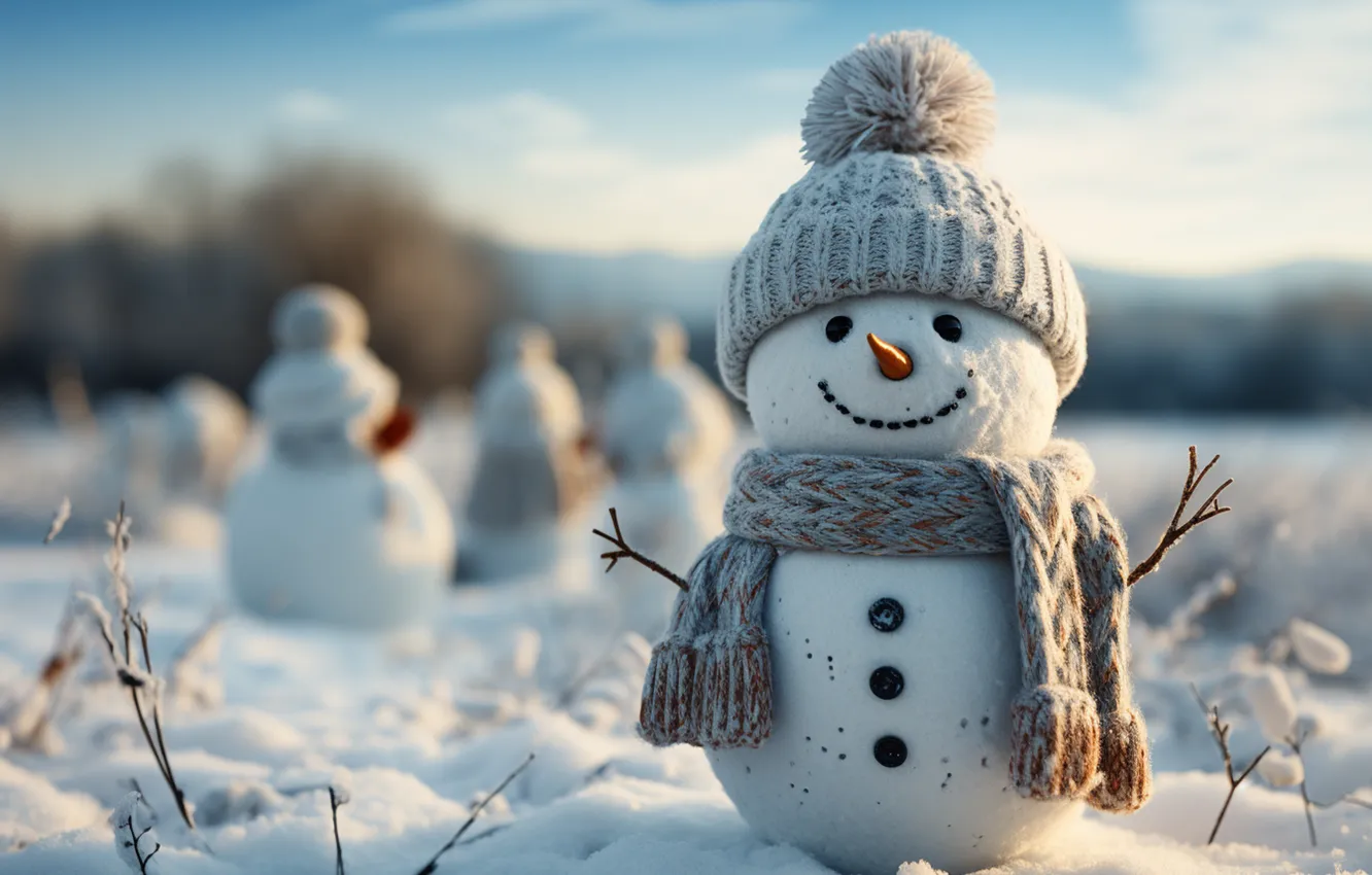 Photo wallpaper winter, snow, decoration, snowflakes, new year, Christmas, snowman, Christmas