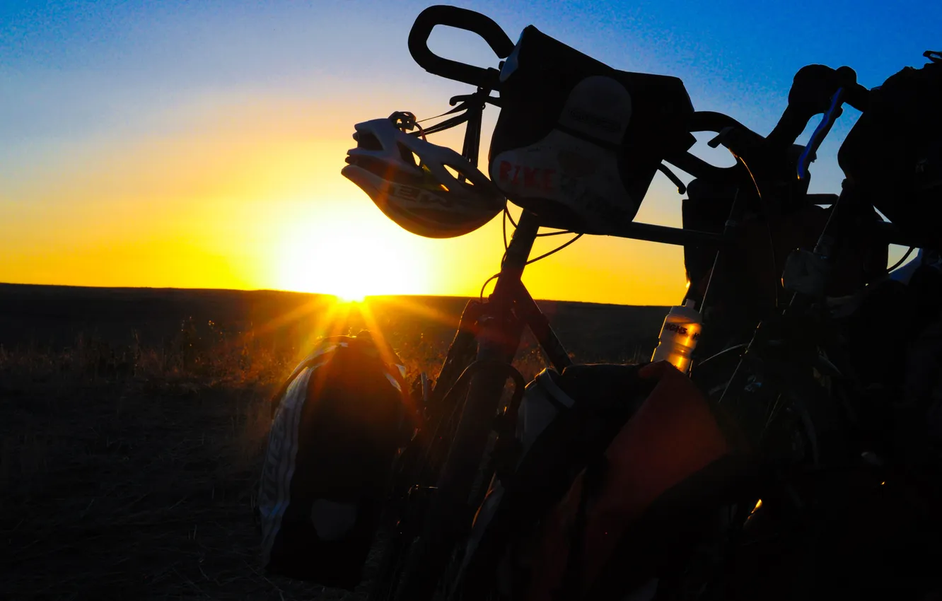 Photo wallpaper sunset, bike, the evening, bike, halt