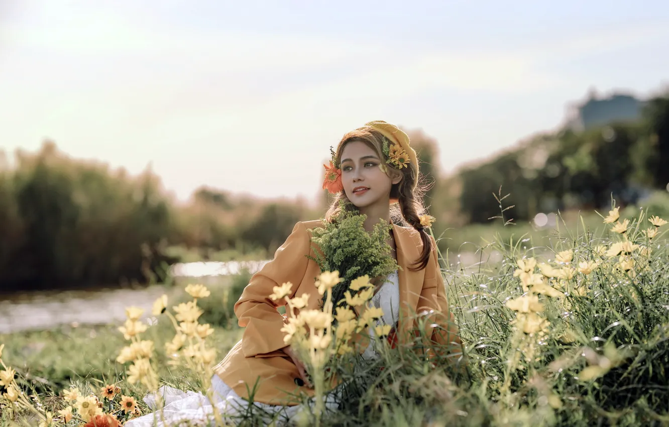 Photo wallpaper summer, girl, flowers