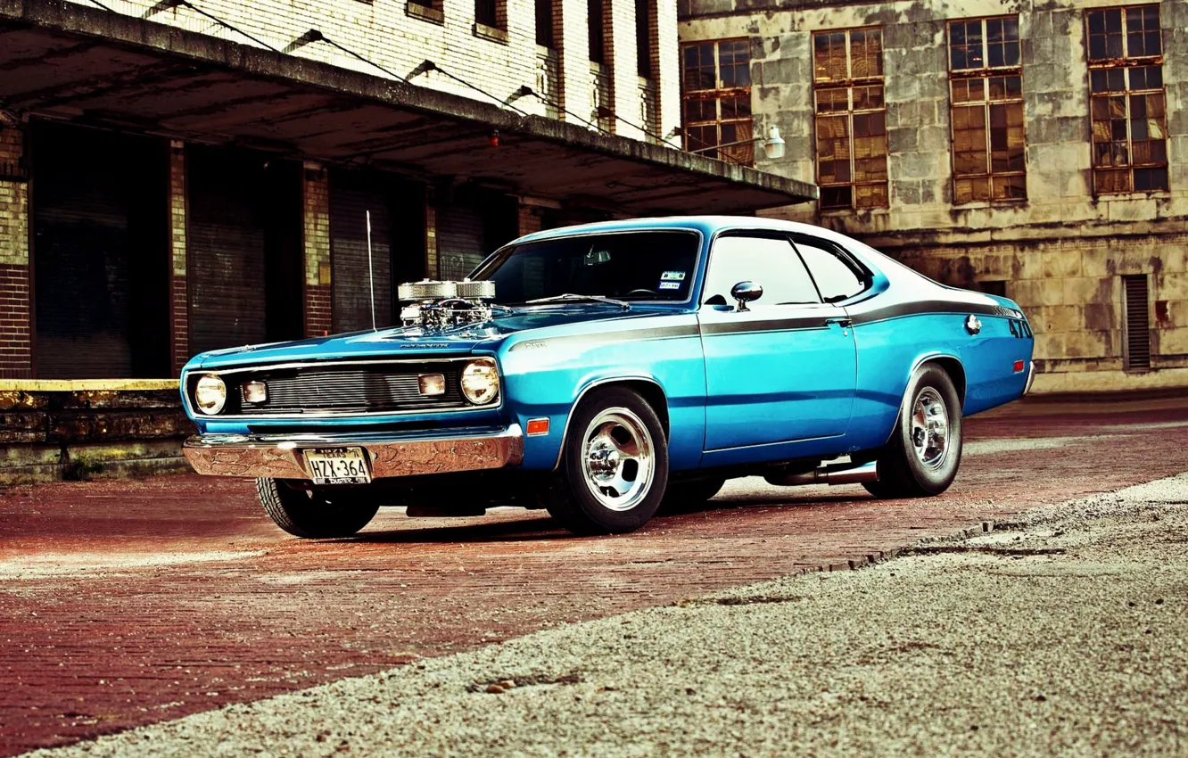 Photo wallpaper Muscle, Dodge, Car, Blue, Coupe, Engine, Mopar, Demon