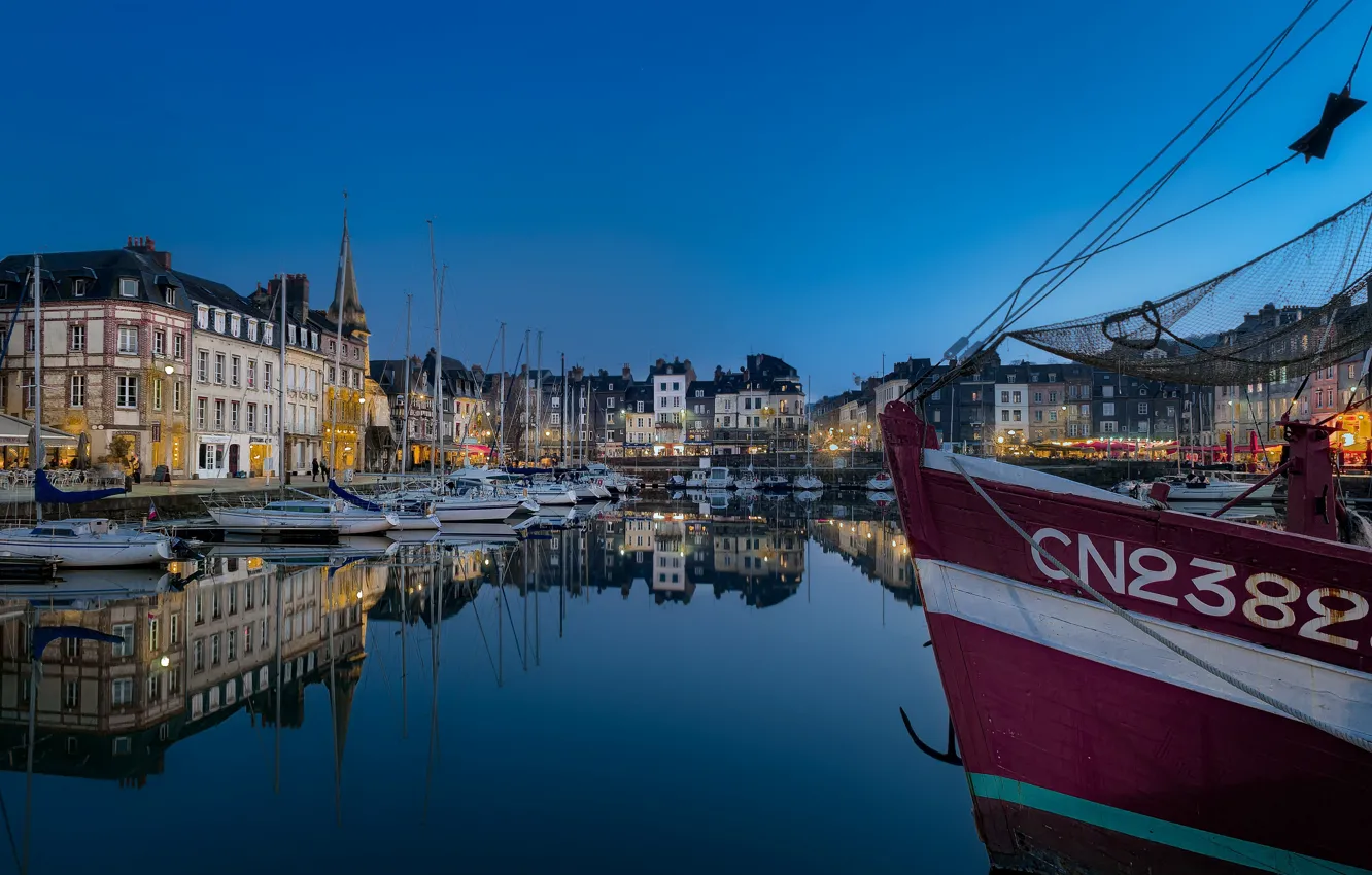 Photo wallpaper boat, France, Marina, the evening, Honfleur