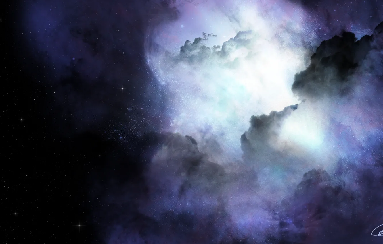 Photo wallpaper space, stars, clouds, nebula, glow