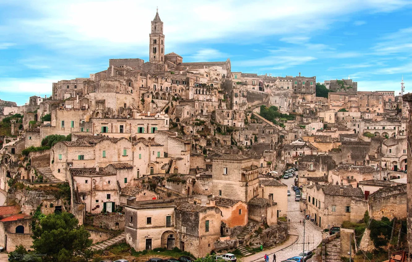 Photo wallpaper mountains, street, home, Italy, Apulia, mater, Matera in Puglia