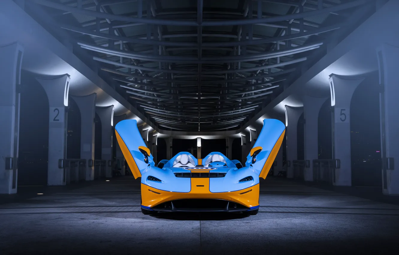 Photo wallpaper McLaren, sports car, MSO, Gulf, 2020, Elva, McLaren MSO Elva Gulf Theme, McLaren MSO