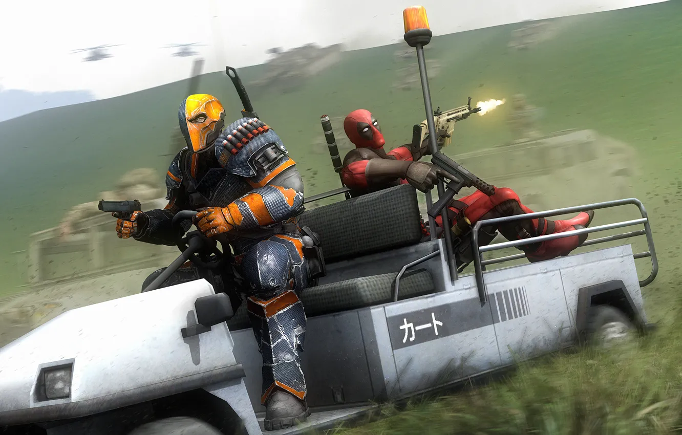 Photo wallpaper rendering, Deadpool, Deathstroke, wade wilson, slade wilson