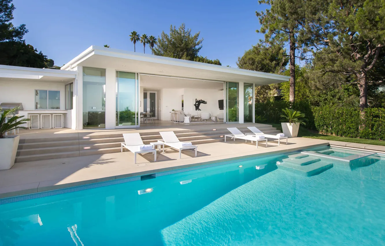 Photo wallpaper Villa, pool, terrace, Trousdale House, by Paul Brant Williger