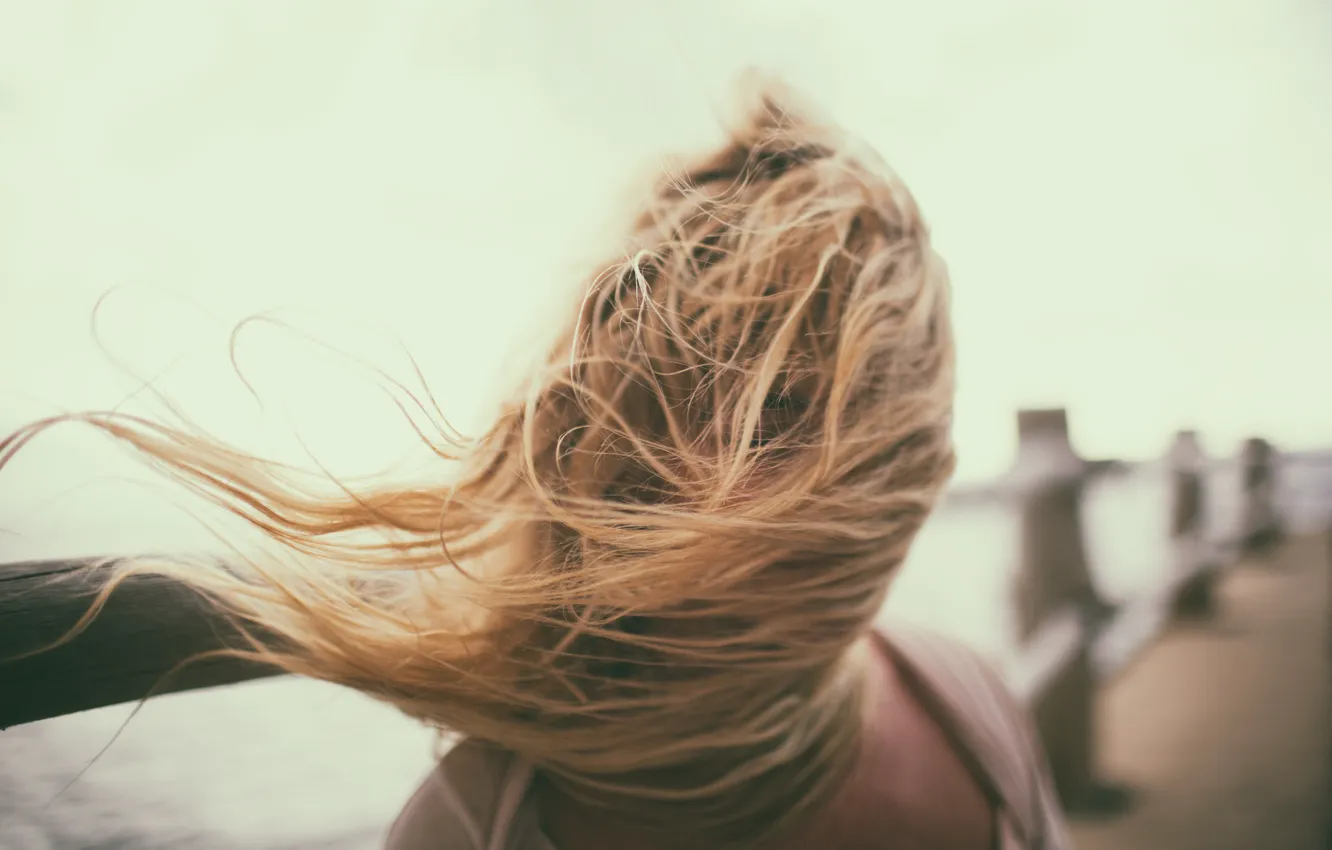 Photo wallpaper girl, the wind, hair, bokeh