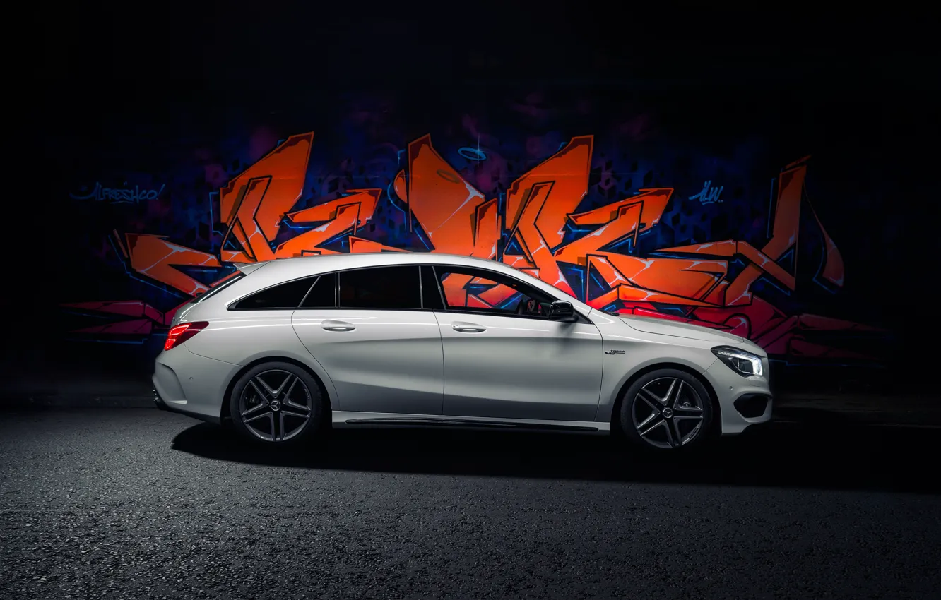 Photo wallpaper graffiti, Mercedes, Mercedes, graffiti, AMG, AMG, UK-spec, Shooting Brake