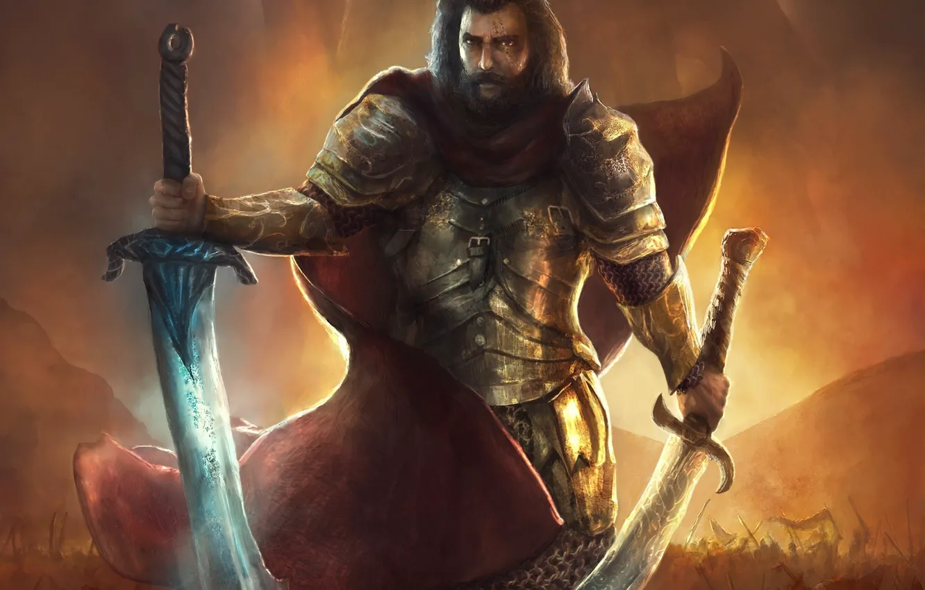 Photo wallpaper weapons, sword, warrior, art, male, cloak