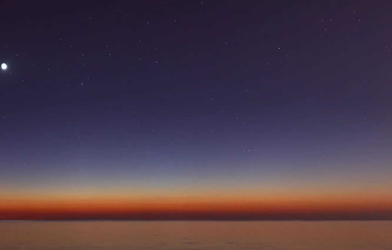 Photo wallpaper stars, the ocean, dawn, the moon, fish, horizon, kit, Mercury
